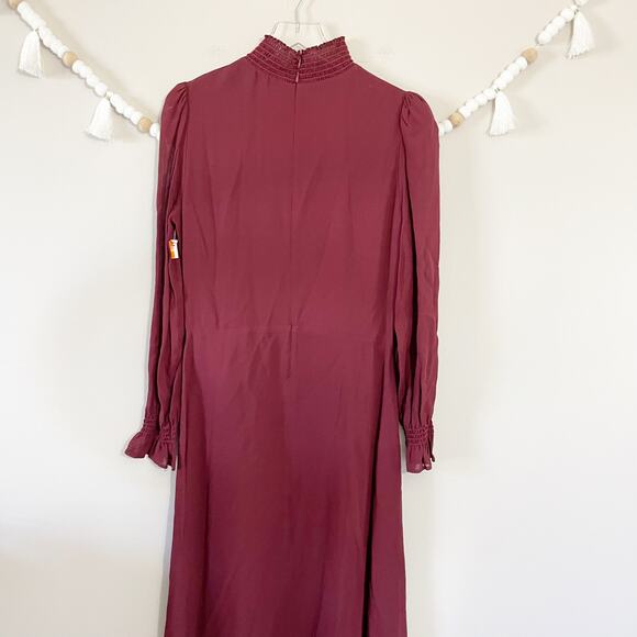 New Reformation Stevi Shirred Georgette Midi Dress Bold Claret size 10 - Picture 8 of 9